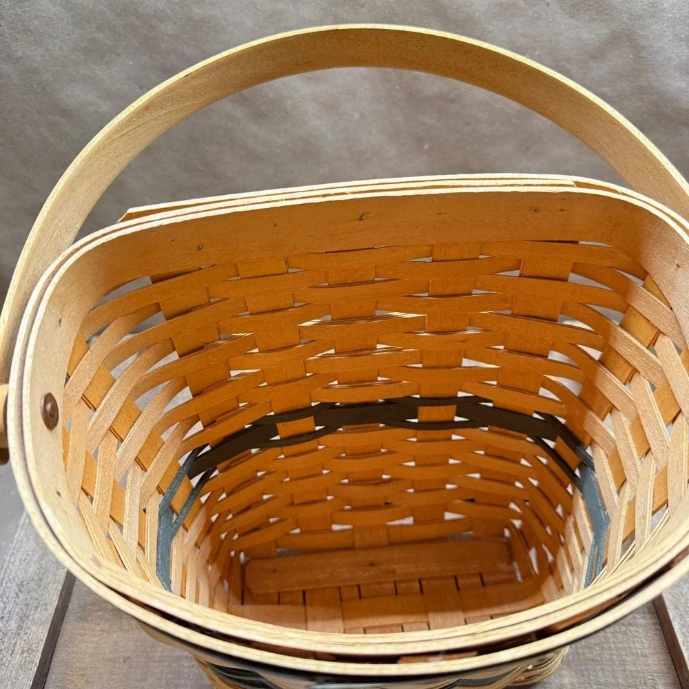 Longaberger 1998 Glad Tidings Christmas Basket Green Liner Protector USA Handle